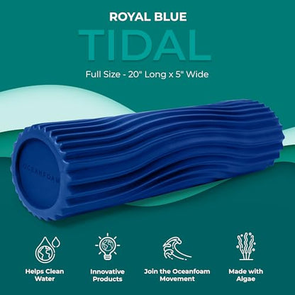 Tidal Roller - Royal Blue - Muscle Massage Foam Roller for Back Pain & Stretching - Firm and Ergonomic Wide Wave Textured - Yoga, Athletics, & Wellness - Full Size, 20" x 5" - color: Royal Blue