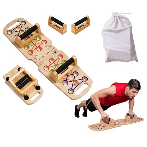 Foldable wooden Push up Board, Portable Push up Stand 14 in 1 Muscle Builder with Graphics Guide and 2 Solid Wood Pushup Handles
