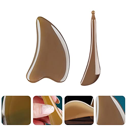 2Pcs GuaSha Scraping Massage Tool Buffalo Horn Guasha Board Massager Roller Scrapping Plate Chinese Acupuncture Roller Stick Trigger Point Treatment