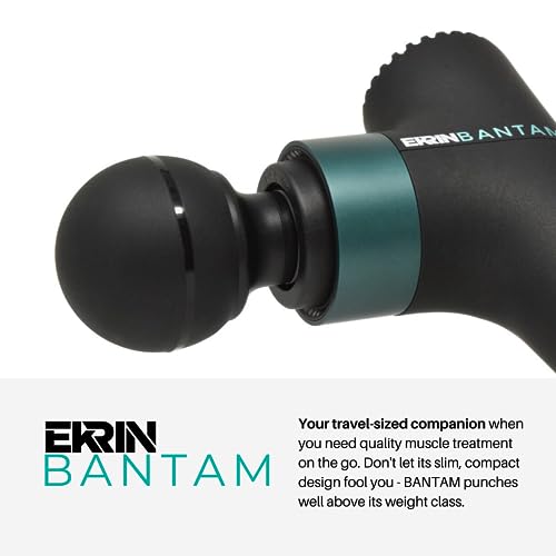 Bantam Mini Massage Gun - Compact Deep Tissue Muscle Massager with Adjustable Speeds & 4 Attachments - Long Battery Life, Lightweight, Travel Friendly
