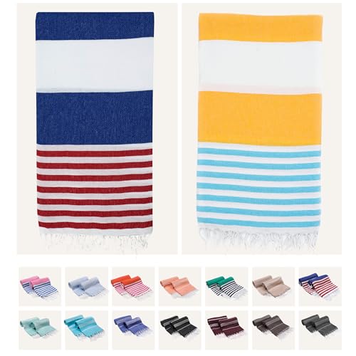 2 Pack The Turkish Beach Towel 40x72 Inches, Oversized 100% Cotton Sand Free Lightweight Absorbent Quick-Dry Beach Blanket, XL Turkish Bath Towels for Travel and Pool, Yoga (The American/The Yellow) - color: The American/the Yellow