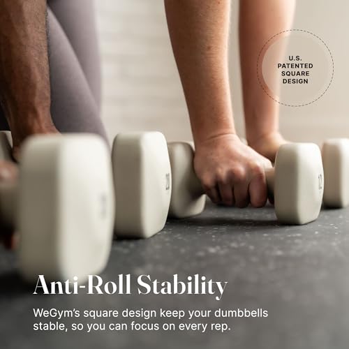 WeGym SafeGrip Square Dumbbells with Anti Slip Handles, Aesthetic Free Weights for Home Workouts, Stable Design Prevents Rolling during Floor Exercises - color: Sandstone, style: 3LB Pair