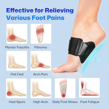 Arch Support Braces with Replaceable Gel Pads, Adjustable Orthotic Arch Support for Women Men, Relief for Plantar Fasciitis, High Arch, Flat Feet, Foot Fatigue, Arch Pain, 4 Pads with 2 Heights