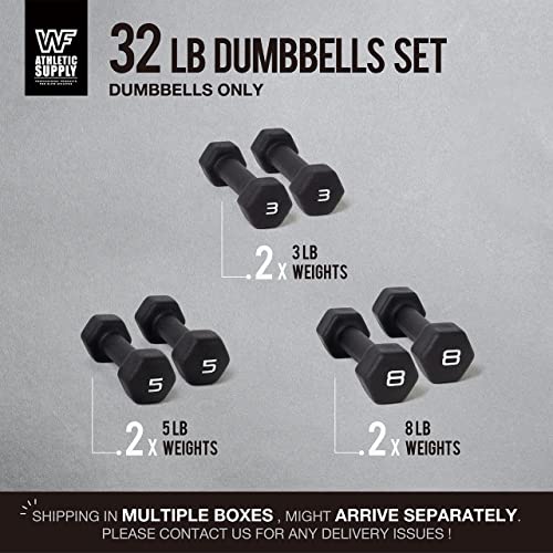WF Athletic Supply Black Neoprene Dumbbell Set, Non-Slip & Hex Shape, Great for Muscle Toning, Strength Building & Weight Loss; Sizes, Dumbbells Only & w/Rack Options Available