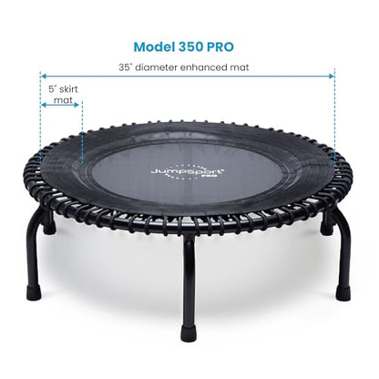 JumpSport 350 PRO Indoor Heavy Duty Lightweight 39-Inch Fitness Rebounder Adults Trampoline with Sporty Steel Handle Bar Accessory for Workouts, Black