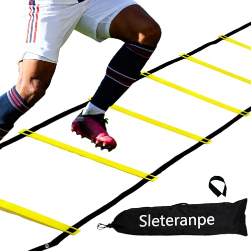 20ft Adjustable Agility Ladder | Speed Ladder for Soccer, 12 Adjustable Rungs, Durable, Carry Bag & Straps, Yellow, Footwork Training for Athletes