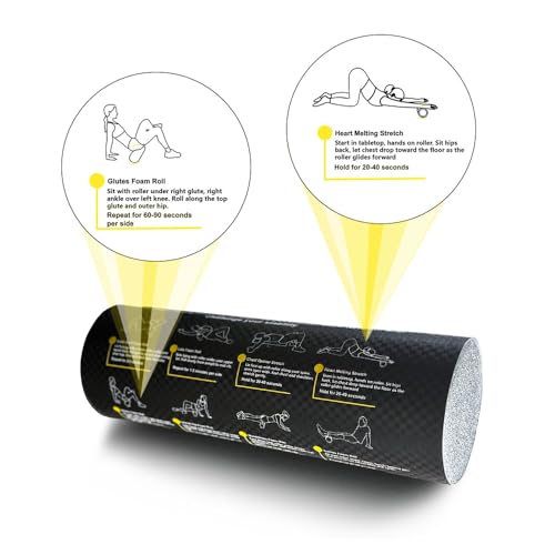 Foam Roller with Printed Exercises - 17.7''x 6'' Lightweight EPE/PE Exercise Roller Foam - Includes 12 Guided Stability, Mobility & Recovery Moves - Dual Color Instructional Design
