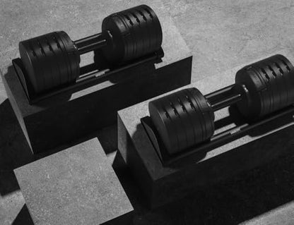 SMRTFT NUOBELL Adjustable Dumbbells 5–100 lb Set | Original NUOBELL | 26 Weights in 1 for Home Gym Strength Training | Steel-Knurled Handle | Space-Saving Dumbbell Set of 2 | 2-Year Warranty - color: Black
