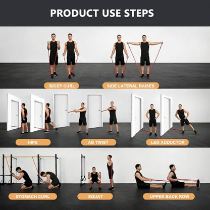 VEICK Resistance Bands Set - Exercise Equipment with Handles, Ankle Straps & Door Anchor for Home Gym, Shoulder Chest Leg Rowing Golf Cable Workout