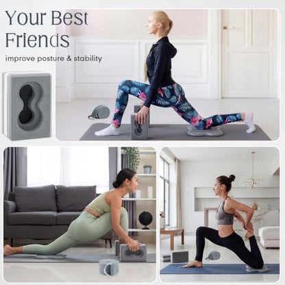 Yoga Blocks 2 Pack for Wrist Relief Yoga Blocks Wrist Support Set with Knee Pads and Strap Improve Comfort and Grip, Nonslip EVA Foam Pilates Exercise Balance Stretching Accessories Meditation