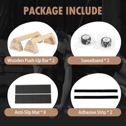 Wooden Parallettes Push Up Bars, 2 PCS Wood Calisthenics Bars with Non-Slip Base, Pushup Handles for Floor Home Fitness, Workout Equipment for Men and Women Strength Training