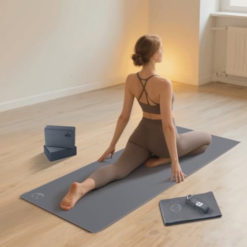 Clever Yoga - 7 Piece Yoga Kit for Women & Men, 6mm Cushioned Mat, 2 Blocks, Strap, Mat and Hand Towels & Carrying Bag - Starter Yoga Set, Accessories & Equipment for Home Workout