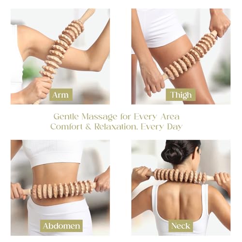 Wood Therapy Massage Tools, Lymphatic Drainage Curved Roller Stick, Neck Massager, Foam Roller, Back Scratcher, Rope Massage Kit, Back Massager for Relaxation - color: Roller & Massager