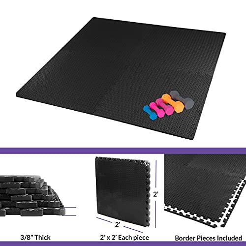 3/8" Thick 100 sq. ft. (25 pcs) Gym EVA Foam Floor Mats (24" x 24") | Steel Pattern, Black - style: Steel Pattern-Black