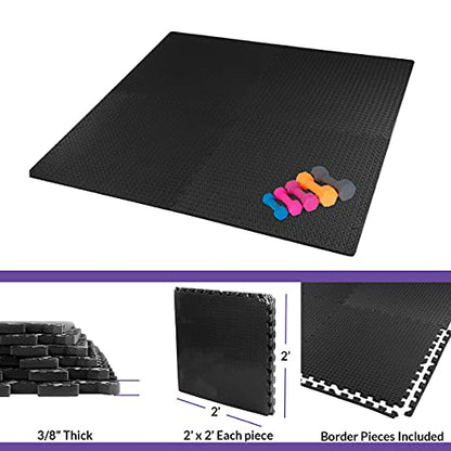 3/8" Thick 100 sq. ft. (25 pcs) Gym EVA Foam Floor Mats (24" x 24") | Steel Pattern, Black - style: Steel Pattern-Black