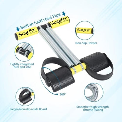 SUREFIT Double Spring Tummy Trimmer with Resistance Tube - Heavy Duty Full Body Workout Abdominal Exerciser-Standard Size - color: EXERCISE-KIT
