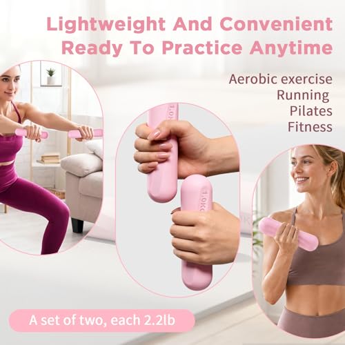 Dumbbell Set, Hand Weights For Women, 2.2lb Dumbbells Set of 2, Exercise & Fitness Dumbbells, Dumbbell Set for Walking, Yoga, Dance, Barre, Pilates, Cardio, Aerobics - color: PINK