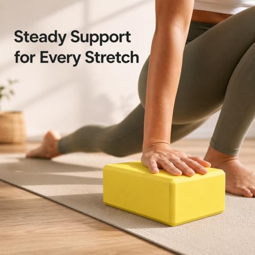 High Density EVA Foam Yoga Block Support and Stability for Stretching, Workout, Pilates at Home and Gym - color: Yellow