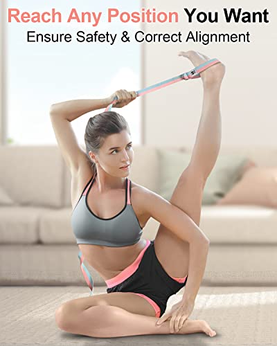 Yoga Strap/Stretch Bands [15+ Colors, 6/8/10 Feet Options] with Extra Safe Adjustable D-Ring Buckle, Durable and Comfy Delicate Texture - Best for Daily Stretching, Physical Therapy, Fitness