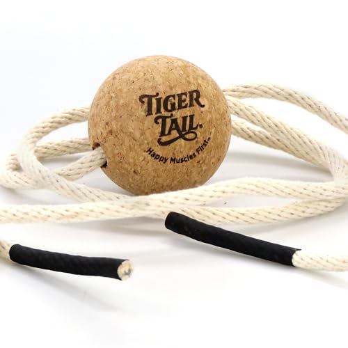 Tiger Tail ReGreen 2.6 Ball Massage-on-a-Rope Cork Roller Ball + 50" Cotton Rope - Deep Tissue Massage: Feet, Legs, Neck, Back – Trigger Point Therapy - Relieve Muscle Soreness & Recovery