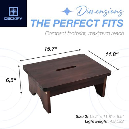 Premium Wooden Step Stool for Adults, Small Acacia Wood Stepping Stool, Non-Slip 1-Step Bedside Stool for Bed & Bathroom, 600 lbs, Portable — 6.5 Inch - size: 6.5 Inch
