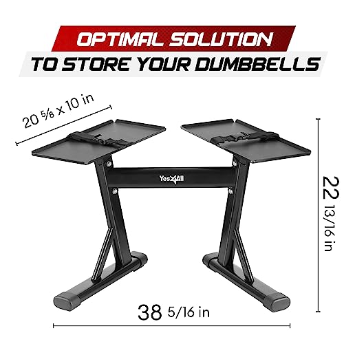 Yes4All Adjustable Dumbbell Stand - 160 Pound Capacity, Spotter Rack & Weight Rack with Strap, Easy Storage & Safety