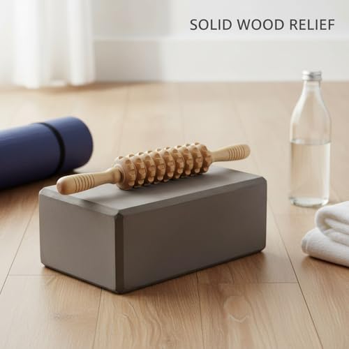 14.2 Inch Solid Wood Roller, Manual Stick for Home Gym, Ergonomic Firm Pressure Tool (1 Pack)