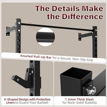 Wall Mounted Power Cage, 900lbs Squat Rack with Pull Up Bar for Home Gym, Space-Saving 2"x2" Pull-Up Station with Adjustable J-Hooks for Garage & Apartment