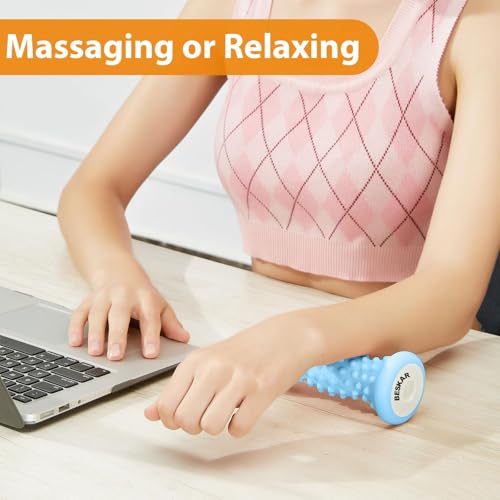 BESKAR Foot Massager Roller for Plantar Fasciitis Relief, Portable Feet Roller to Deep Tissue Muscle Massage, Foot Arch and Heel Pain, Reflexology Tool - color: Blue