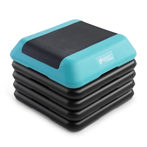 Circuit Fitness by Marcy 16 x 16 inches Adjustable Height Aerobic Step Platform with Adjustable Risers, Non-Slip Rubber Surface, Home Exercise Fitness Training, Multiple Color Options - color: Aqua Green - 4 Risers