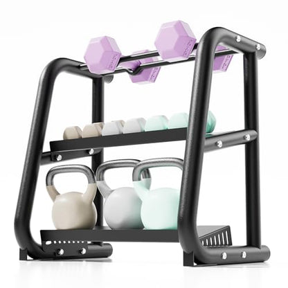 3 Tier Dumbbell Rack (600LB Max), Heavy Duty Weight Rack for Home Gym & Kettlebell Rack (Fits 50LB/11in Max), Compact Weight Rack, Dumbbell Storage Rack and Stand, Dumbbell Rack Stand Only