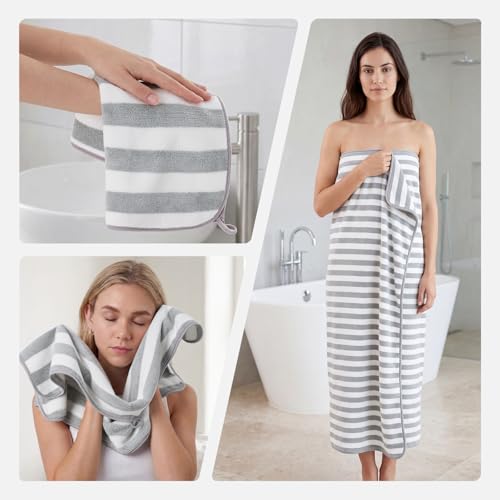 REDKISS Ultra Soft Bath Towel Sets 6-Piece 35"x70" | 100% Microfiber, Highly Absorbent & Quick Dry | Grey Towels for Bathroom, Spa, Gym | 2 Bath, 2 Hand, 2 Washcloths - color: Light Gray
