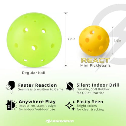 PIKKOFUN React Mini Pickleball Balls - 5 Pack Quiet Training Balls for Improve Hand Speed, Paddle Control and Accuracy - color: Yellow