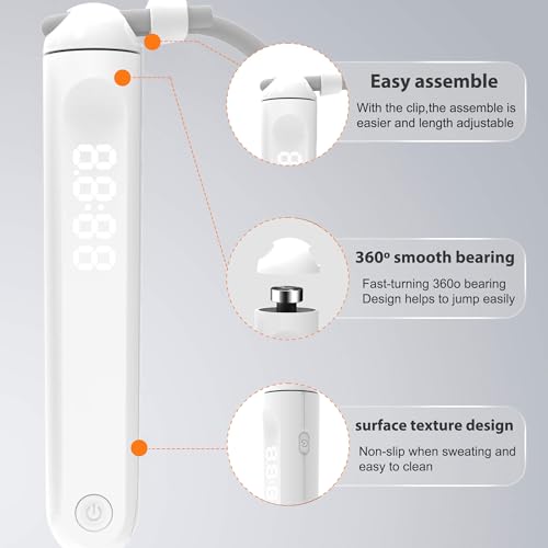 Jump Rope With Counter and App - Tangle-Free Rapid Speed Skipping Rope for Fitness, Home Exercise, Workout - Gifts for Adults, Women, Men, Kids - color: White