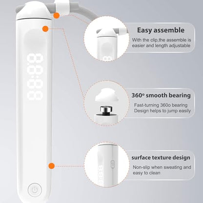 Jump Rope With Counter and App - Tangle-Free Rapid Speed Skipping Rope for Fitness, Home Exercise, Workout - Gifts for Adults, Women, Men, Kids - color: White