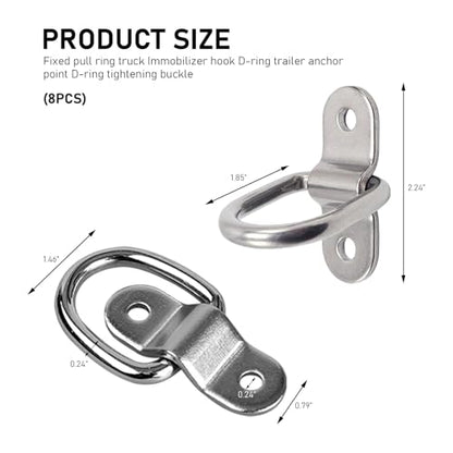 8 PCS D-Ring Tie Down Anchors Hooks, Heavy Duty Lashing Ring Surface Mount Anchor Point, D-Ring Anchor for Trailer Truck Hauling Cargo Load RV Camper, Car Accessories (Silver)