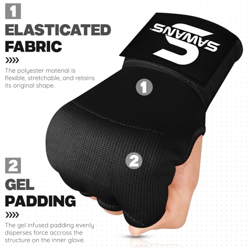 SAWANS Boxing Hand Wraps Inner Gloves for Hand Protection Long Wrist Straps Elasticated, Padded Martial Arts Combat Gloves Punching Bag Training Gel Mitts Muay Thai MMA - size: Large-X-Large