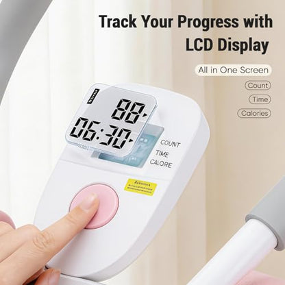 DUMOS Ab Workout Equipment for Home Gym, Exercise Machine Abs Trainer, Full Body Fitness System Adjustable for Abdominal Stomach Training, LCD Display, Knee Protection - color: White&Pink