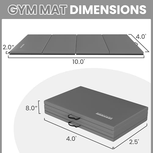 Signature Fitness 10ft x 4ft Four Fold Folding Exercise Mat with Carrying Handles for MMA, Gymnastics and Home Gym Protective Flooring, 2-inch Thick - color: Gray