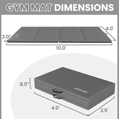 Signature Fitness 10ft x 4ft Four Fold Folding Exercise Mat with Carrying Handles for MMA, Gymnastics and Home Gym Protective Flooring, 2-inch Thick - color: Gray