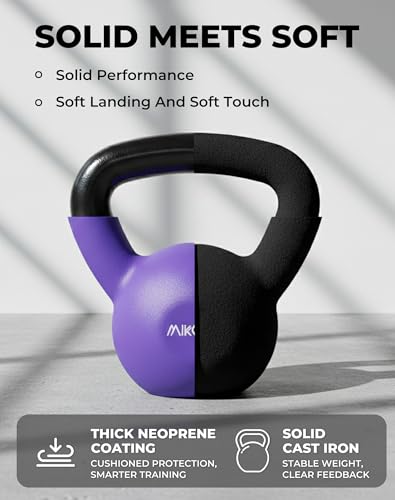 Mikolo Neoprene Coated Cast Iron Kettlebells 5-30LB Set, Solid Weight Set with Wide Grip Handle and Flat Bottom, Ideal for Full Body Strength Training at Home Gym - size: 5-10-15LB