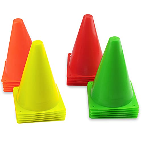 7 Inch Plastic Traffic Cones Sport Training Agility Marker Cone for Soccer, Skating, Football, Basketball, Indoor and Outdoor Games - color: 4 Colors, 24 Pack