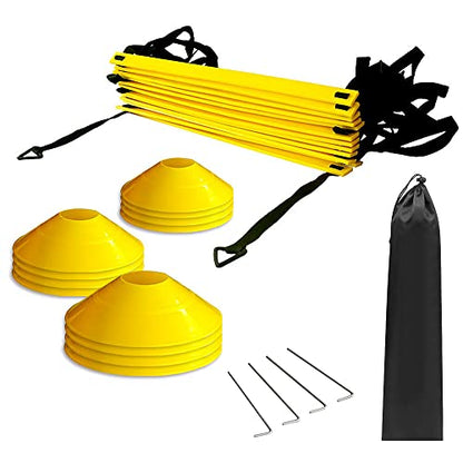 12 Rung Agility Speed Ladder, Adjustable Training Ladder with 12 Marker Cones and Storage Bag, for Soccer Football Fitness Speed Coordination Training