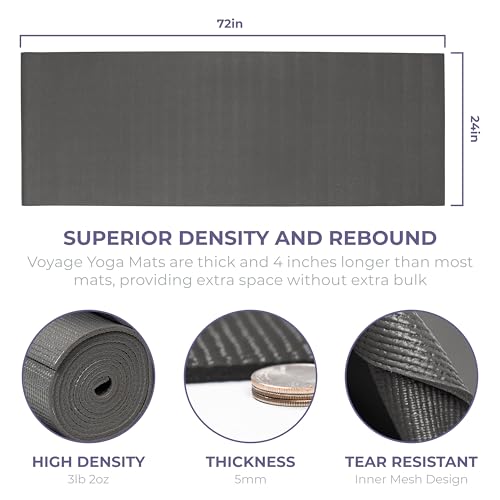 Voyage Yoga Mat, 10 Pack, 72" x 24" Professional Studio and Gym Bulk Yoga Mats, 5mm Thick, Durable, Anti-Tear, Non Slip Fitness and Exercise Mats - color: Charcoal