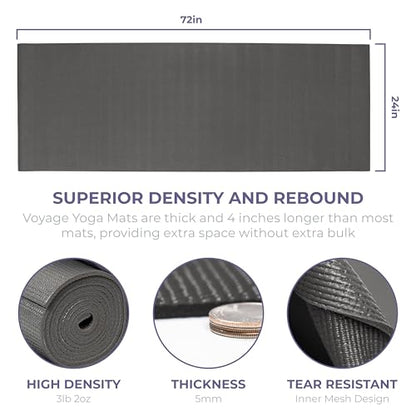 Voyage Yoga Mat, 10 Pack, 72" x 24" Professional Studio and Gym Bulk Yoga Mats, 5mm Thick, Durable, Anti-Tear, Non Slip Fitness and Exercise Mats - color: Charcoal