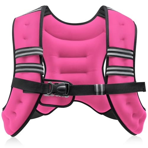 ZELUS Weighted Vest, 6lb/8lb/12lb/16lb/20lb/25lb/30lb Weight Vest with Reflective Stripe for Workout, Strength Training, Running, Fitness, Muscle Building, Weight Loss, Weightlifting - color: Pink, size: 12lb