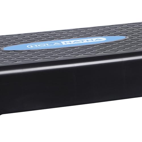HolaHatha Compact Portable Aerobic Step Platform Exercise Fitness Equipment, Cardio Stepper with Adjustable Height for Home Gym - color: Black/Blue