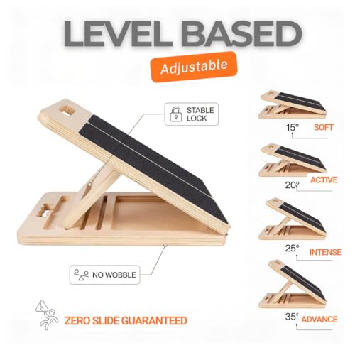 Slant Board for Adults with Adjustable Angle – Balance Boards for Adults for Stretching, Squats & Rehab – Slantboard for Calf, Ankle - Portable Velour Board for Squats, & Lower Body Training