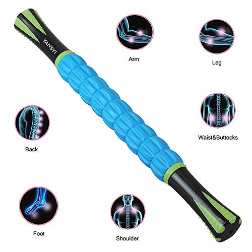 YANSYI Professional 9-Roller Deep Tissue Massage Stick - Portable Muscle Recovery Roller for Athletes, Relieves Post-Workout Soreness & Leg/Back Pain - Portable Physio Tool (Blue 2)