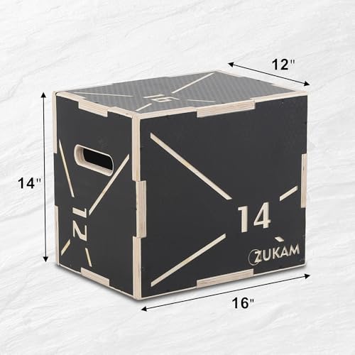 Non-Slip Wood Plyometric Jump Box- 3-in-1 Wooden Plyo Box for Home Gym and Outdoor Workout - size: 16" x 14" x 12"
